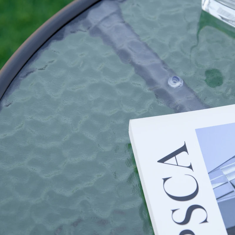 Outsunny 20" Round Outdoor End Table, Patio Side Table with Tempered Glass Top for Garden, Balcony, Poolside, Black