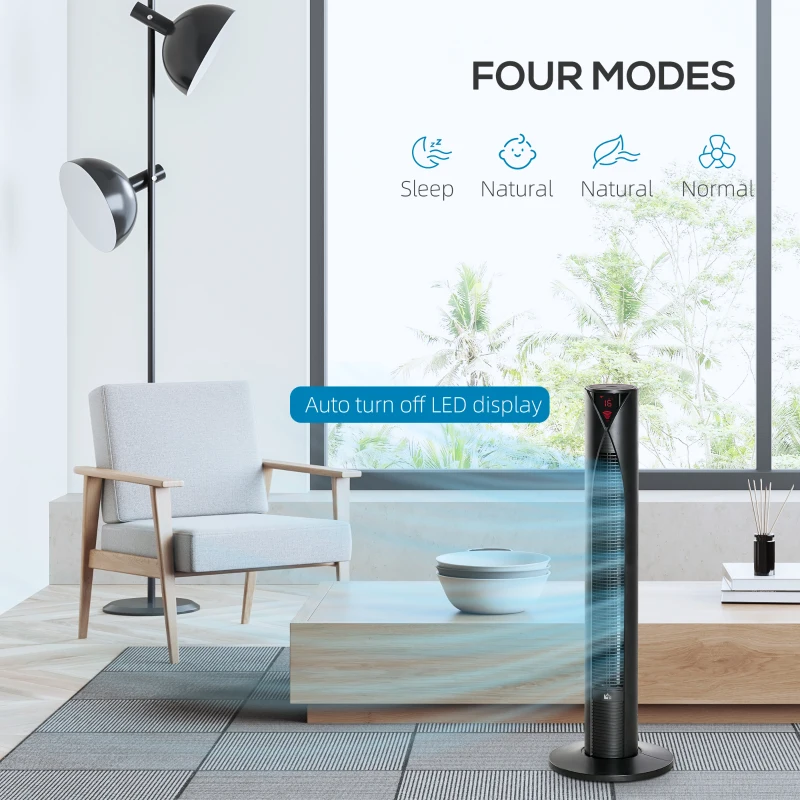 HOMCOM Tower Fan and 16" Pedestal Fan Set, with Remote Control, Height Adjustable, Tilted Head, Timer, Oscillating Standing Fan, Stand Floor Fans for Bedroom, Black