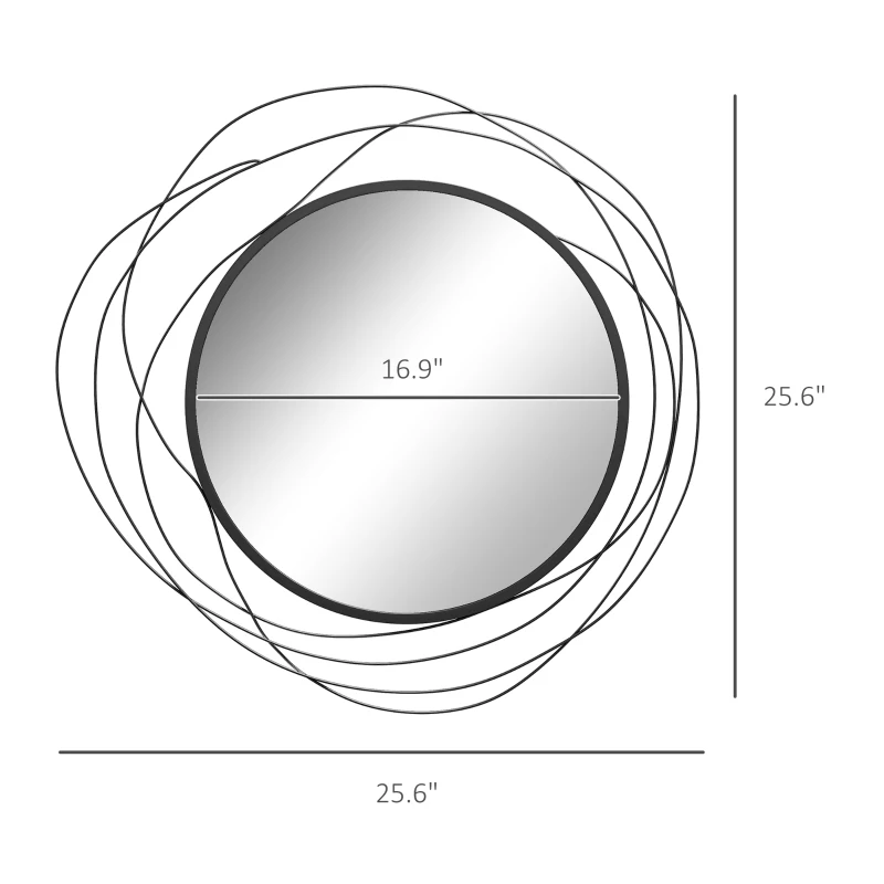HOMCOM 25.6" Circle Mirror for Wall, Modern Metal Wall Art for Living Room, Bedroom and Dining Room, Black