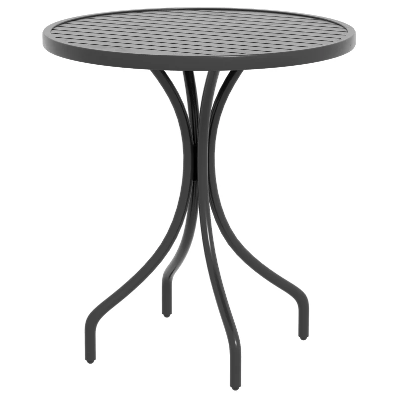 Outsunny 26" Round Patio Table, Outdoor Side Table with Steel Frame and Slat Tabletop for Garden, Balcony, Black