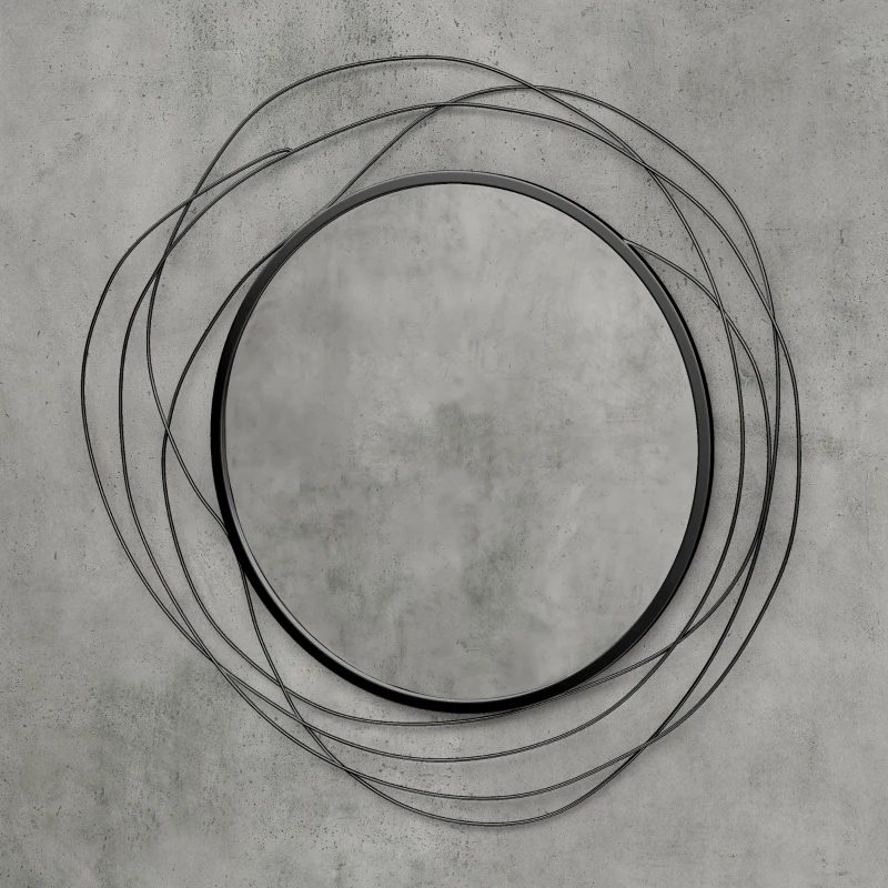 HOMCOM 25.6" Circle Mirror for Wall, Modern Metal Wall Art for Living Room, Bedroom and Dining Room, Black