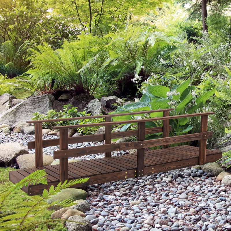 Outsunny 7' Garden Bridge with Pine Wood and Stained Finish for Backyard Ponds Creeks Streams Wood