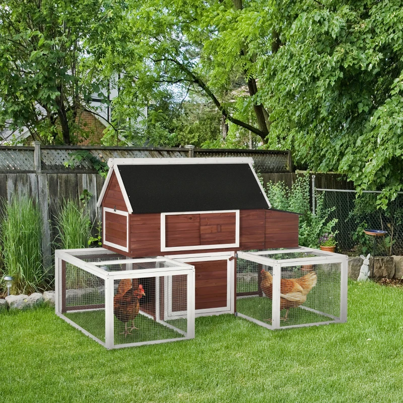 PawHut 3-Shape Wooden Chicken Coop Poultry House Backyard w/ Large Run Egg Box