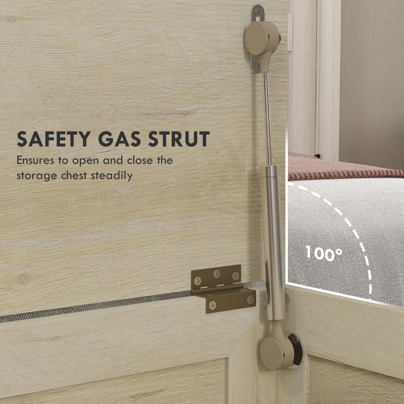 HOMCOM Storage Trunk Box Organizer with Farmhouse Panel Safety Hinge to Open Up 100° Natural