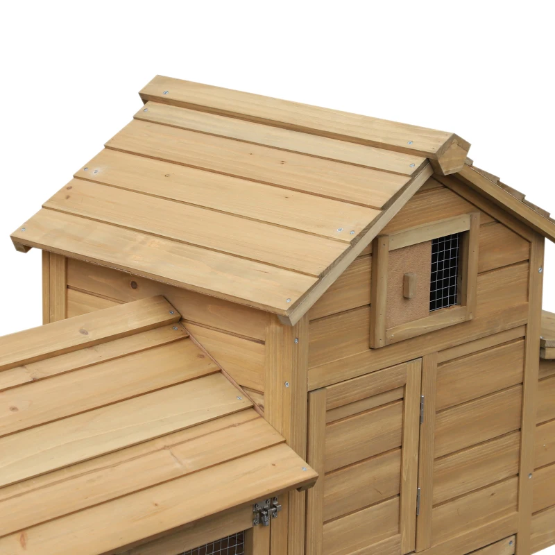PawHut 59" Small Wooden Chicken coop Hen House Poultry Cage for Outdoor Backyard with 2 Doors, Nesting Box and Removable Tray, Natural Wood