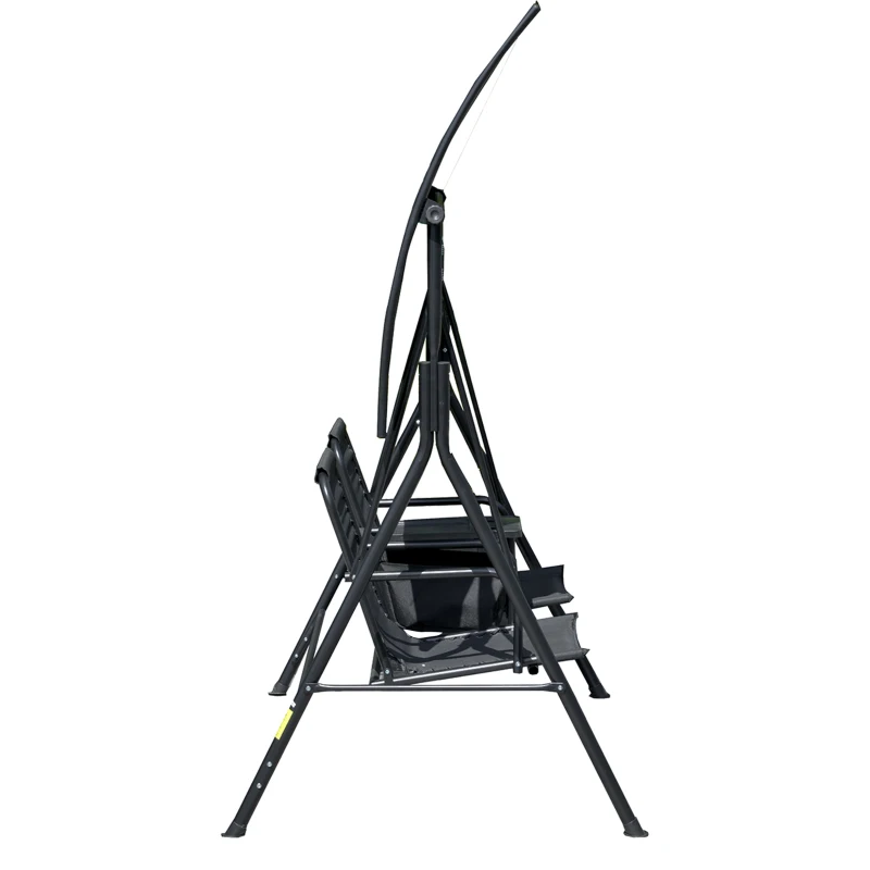 Outsunny 2-Seat Outdoor Porch Swing, with Pivot Storage Table, Cup Holder, & Adjustable Overhead Canopy, Stand's Skid-Resistant Feet Pad, Breathable Mesh Seat, Steel Frame, for Patio, Black