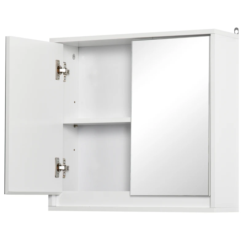 HOMCOM Wall Mounted Bathroom Medicine Cabinet Mirrored Cabinet with Hinged Door 2-Tier Storage Shelves White