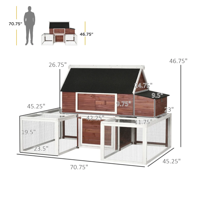 PawHut 3-Shape Wooden Chicken Coop Poultry House Backyard w/ Large Run Egg Box