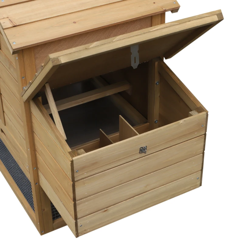 PawHut 59" Small Wooden Chicken coop Hen House Poultry Cage for Outdoor Backyard with 2 Doors, Nesting Box and Removable Tray, Natural Wood