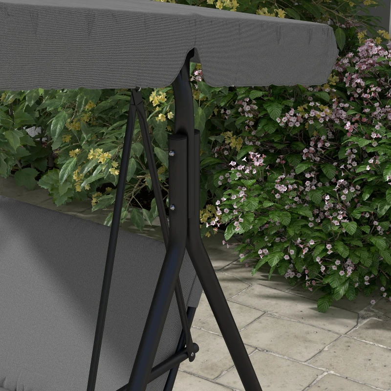 Outsunny 3-Seat Porch Swing with Canopy, Steel Hammock Bench Chair for Outdoor Patio, Gray