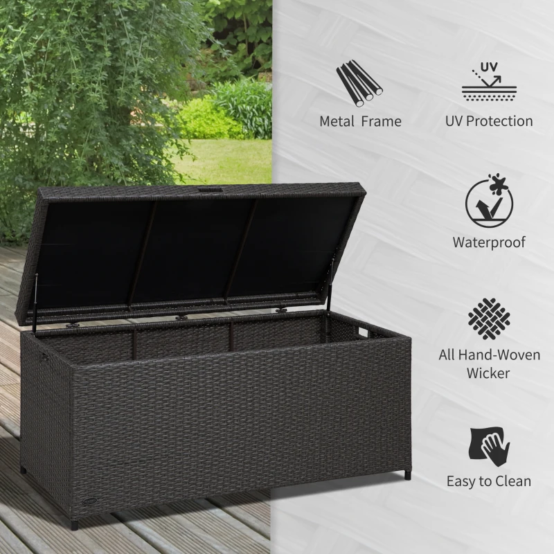 Outsunny Outdoor Storage Box with 118 Gallon Storage, Plastic Top Lid, Handles for Cushions, Pool Essentials, Garden Tools, Grey