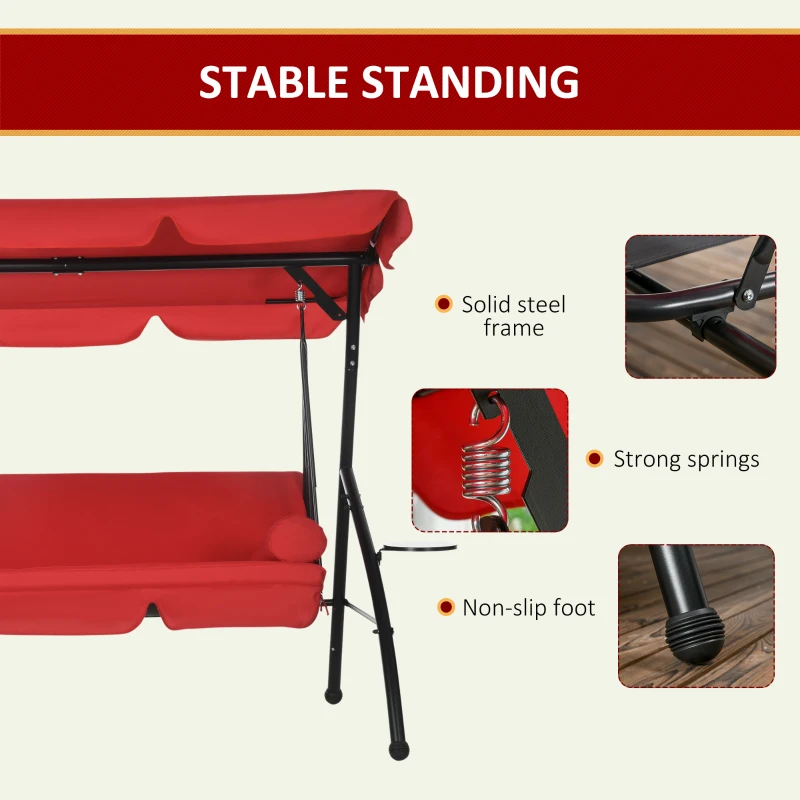 Outsunny 3-Seat Outdoor Patio Swing Chair, Converting Flat Bed, Canopy Swing Glider w/ Adjustable Shade, Removable Cushion and Pillows for Porch, Garden, Poolside, Backyard