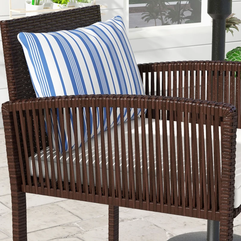 Outsunny 3-Piece Wicker Bar Set, Patio Bar Table Chair with Cushions, for Poolside, 25.2" x 19.3" x 37", White