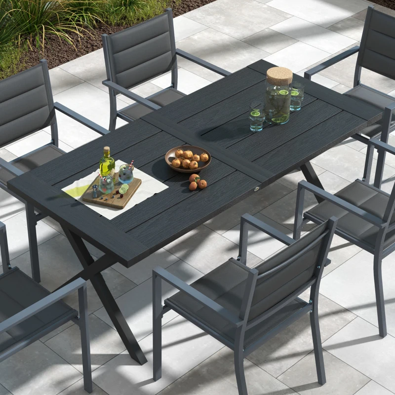 Outsunny 71" Outdoor Dining Table with X Shape Legs, Aluminium Frame Rectangular Darden Table for 6, for Backyard, Black