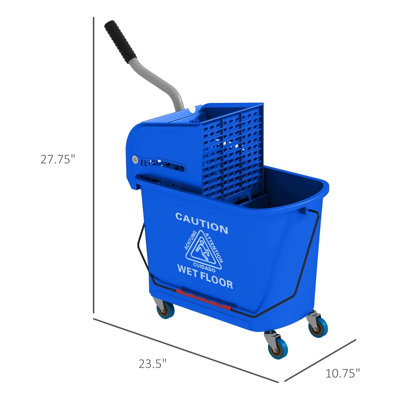 HOMCOM Compact Mop Bucket with Wringer, Mop Bucket on Wheels for Floor Cleaning, 21 Quart, Separate Dirty and Clean Water, Blue