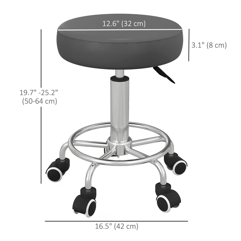 Vinsetto Salon Stool with Adjustable Height, PU Leather Barber Rolling Massage Tattoo Chair for Bar Beauty SPA, Grey