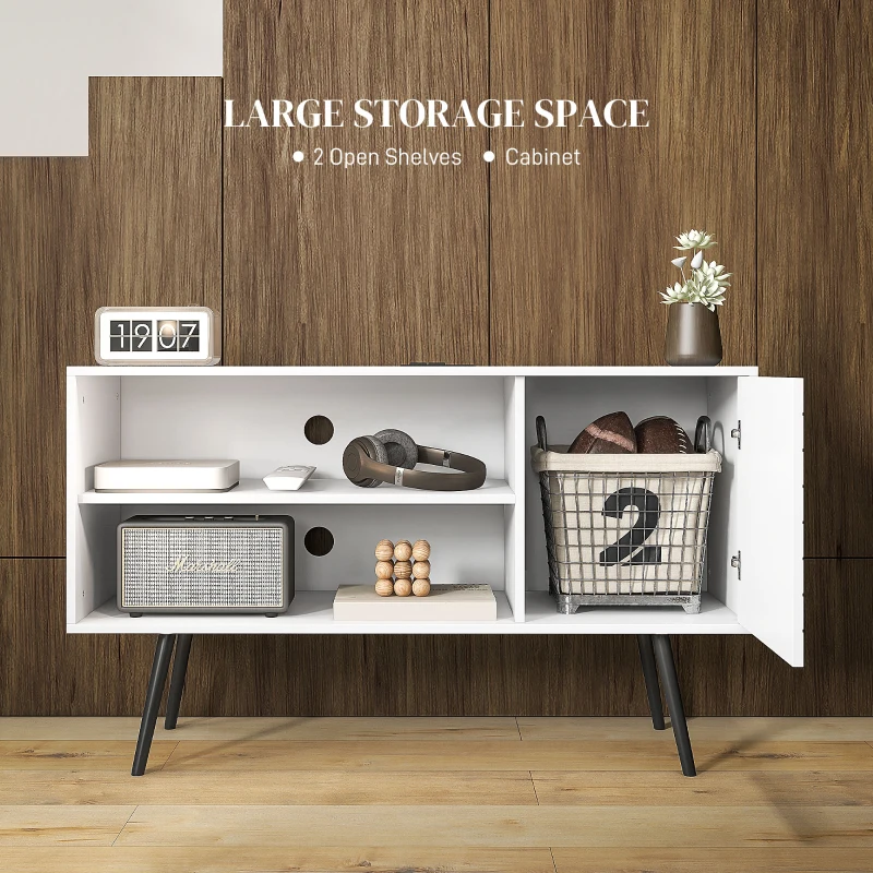 HOMCOM TV Stand Cabinet for 50-Inch, TV Table with Charging Station, Television Stand with Open Shelves, Door and Cable Holes