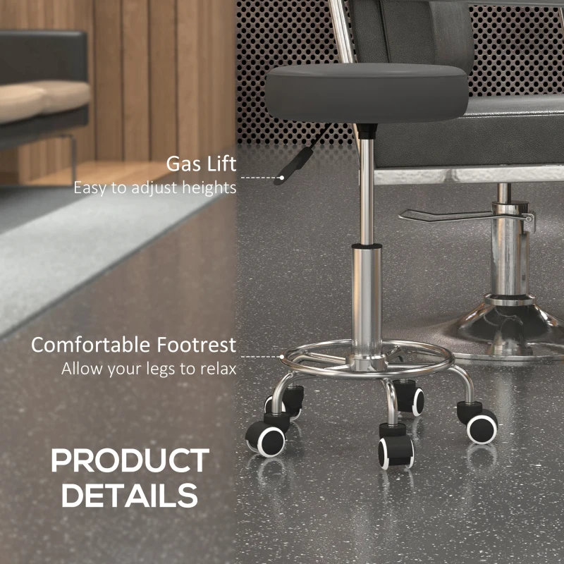 Vinsetto Salon Stool with Adjustable Height, PU Leather Barber Rolling Massage Tattoo Chair for Bar Beauty SPA, Grey