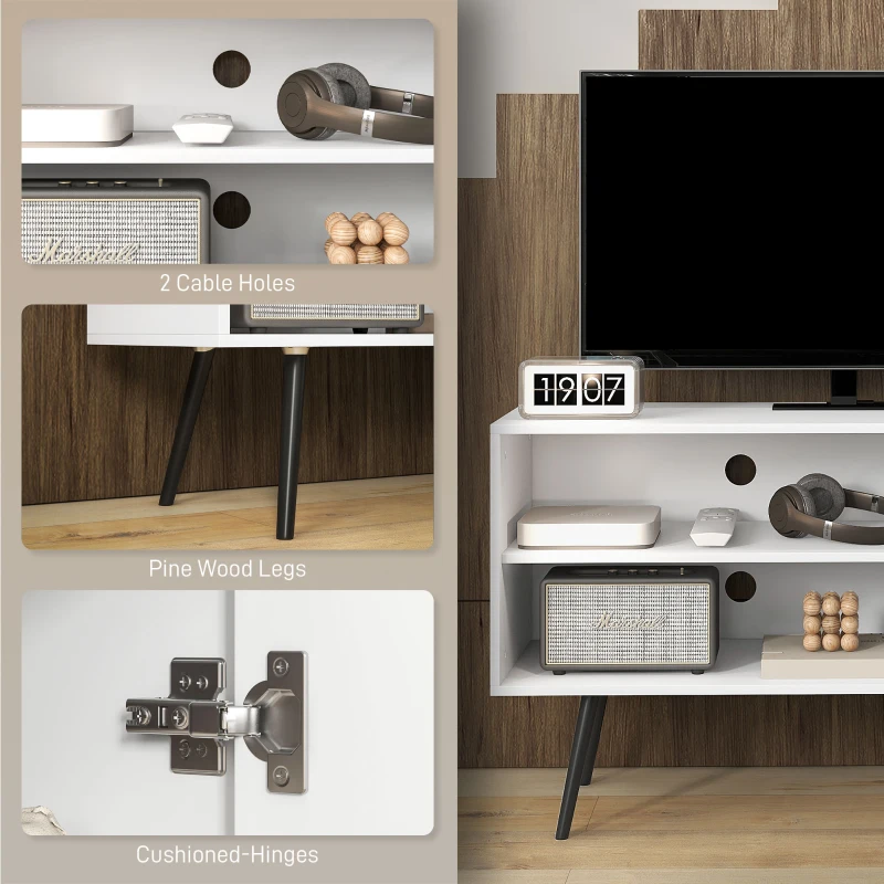 HOMCOM TV Stand Cabinet for 50-Inch, TV Table with Charging Station, Television Stand with Open Shelves, Door and Cable Holes