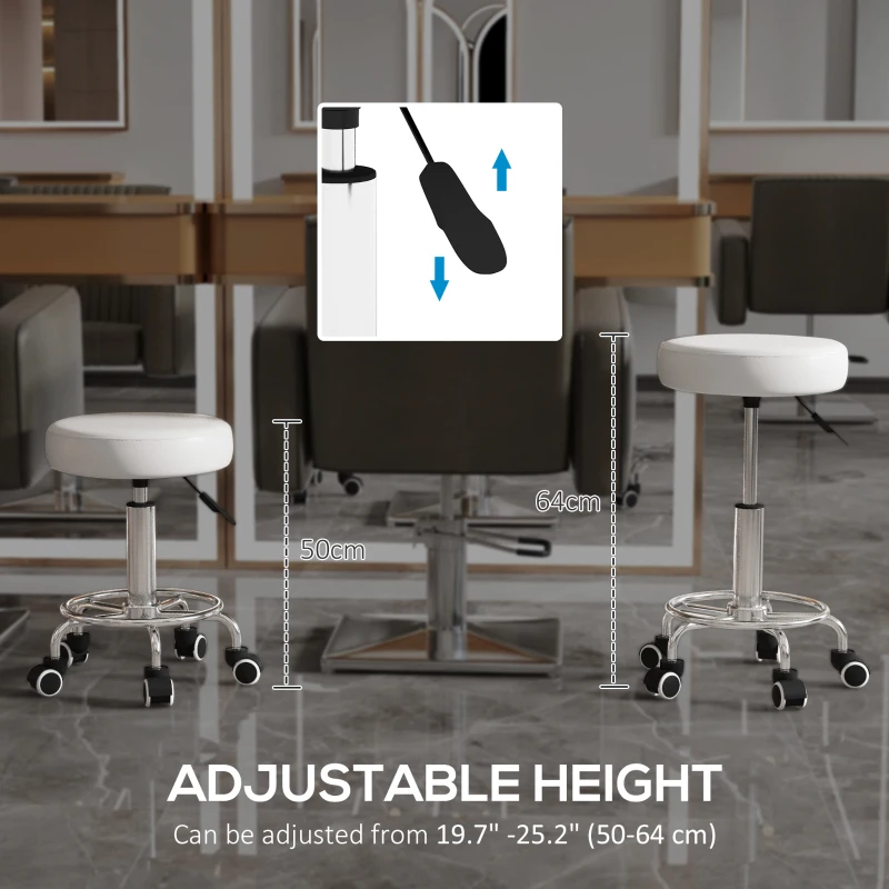Vinsetto Salon Stool with Adjustable Height, PU Leather Barber Rolling Massage Tattoo Chair for Bar Beauty SPA, White