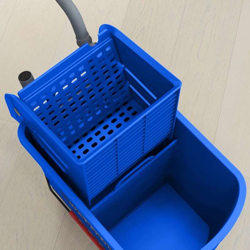 HOMCOM Compact Mop Bucket with Wringer, Mop Bucket on Wheels for Floor Cleaning, 21 Quart, Separate Dirty and Clean Water, Blue