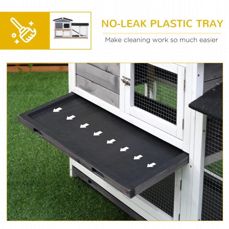 PawHut 2-tier Wooden Rabbit Hutch w/ Ramp and Outdoor Run, Grey