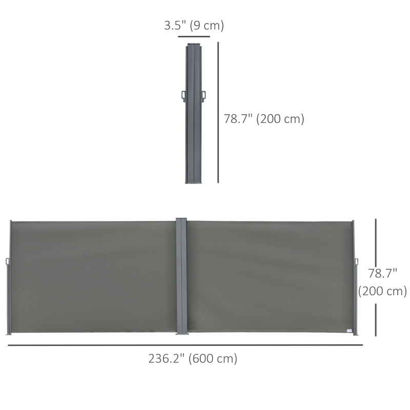 Outsunny Patio Retractable Double Side Awning, Folding Privacy French Screen Fence, Privacy Wall Corner Divider, Garden Outdoor Sun Shade Wind Screen, Indoor Room Divider, Grey