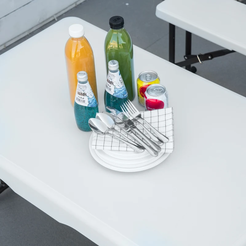 Outsunny 40" Folding Picnic Table Set, 2 Benches, 3-Piece Outdoor German Style Biergarten Foldable Beer Table, Lightweight Plastic, White