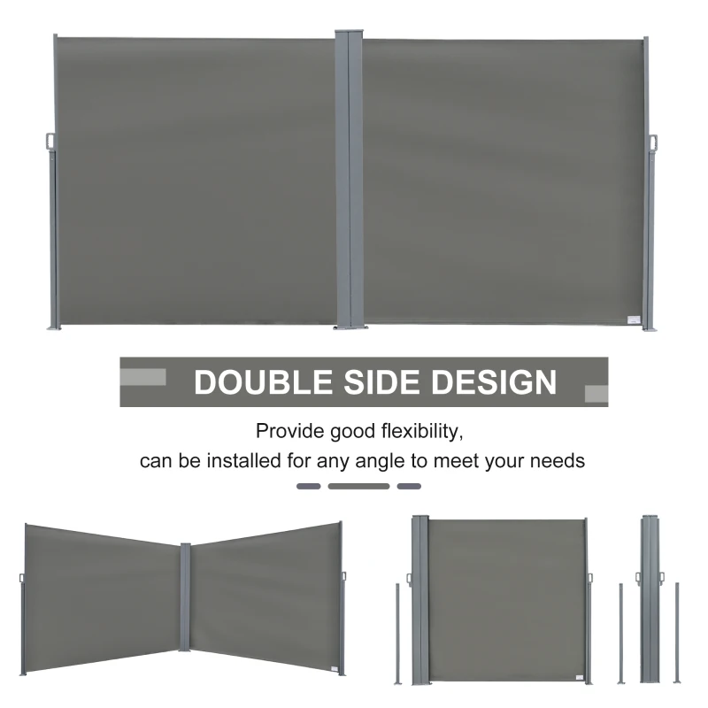 Outsunny Patio Retractable Double Side Awning, Folding Privacy French Screen Fence, Privacy Wall Corner Divider, Garden Outdoor Sun Shade Wind Screen, Indoor Room Divider, Grey