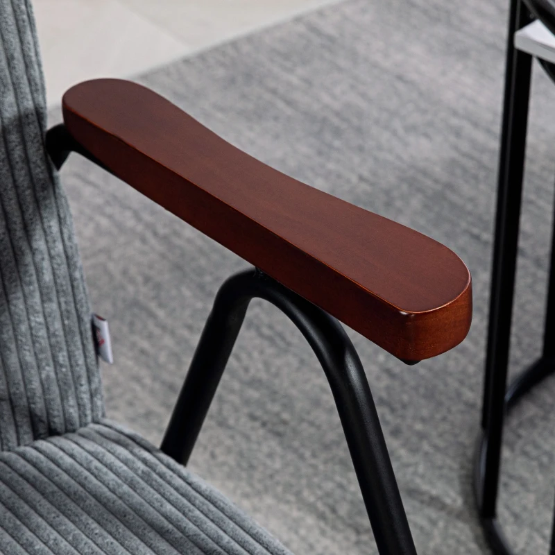 HOMCOM Modern Armchair, Upholstered Corduroy Accent Chair with Wood Arms and Steel Frame for Living Room, Bedroom, Grey