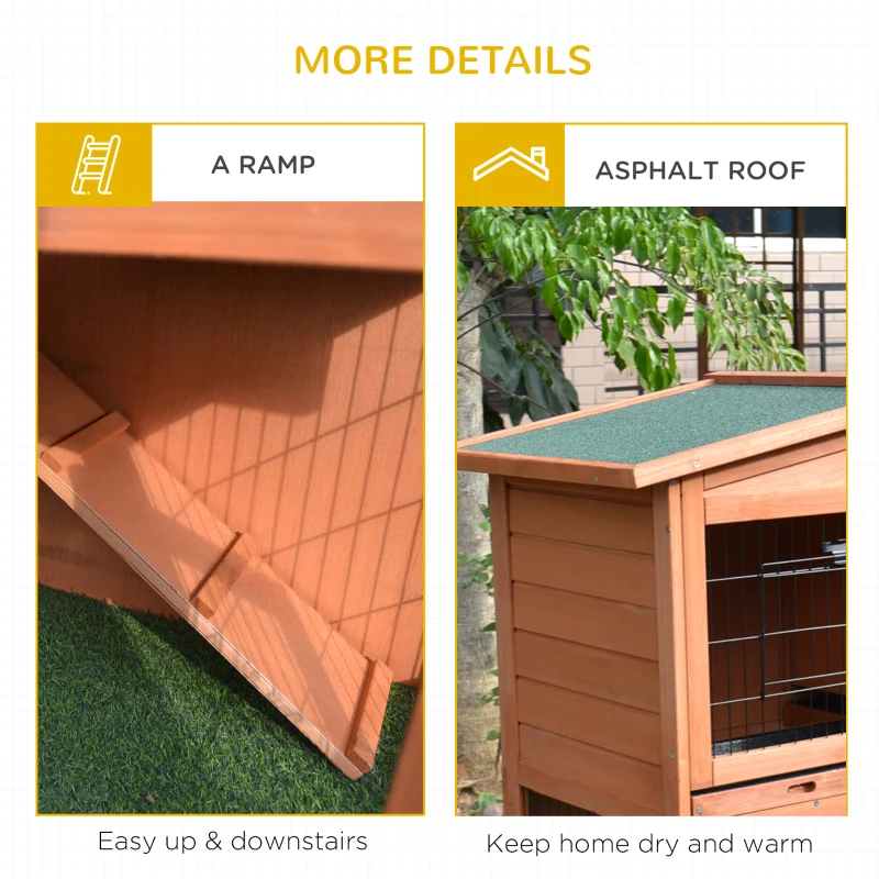 Pawhut 40" Wooden Rabbit Hutch Bunny Cage Small Animal House with No Leak Tray, Ramp, Weatherproof Roof for Outdoor
