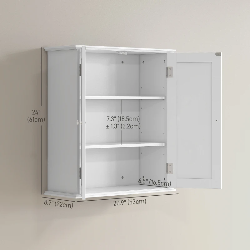 HOMCOM Bathroom Medicine Cabinet, Wall Cabinet with 2 Doors and Adjustable Shelf, Space Saver Over Toilet Cabinet