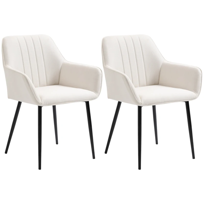 HOMCOM Dining Chairs Set of 2, Upholstered Linen Fabric Accent Chairs with Metal Legs, Beige