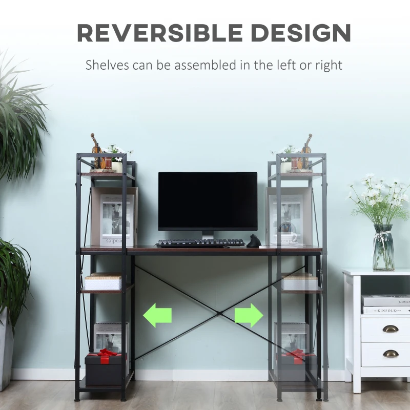 HOMCOM Computer Desk with Storage, Study Table with 4 Tier Shelves for PC Laptop Gaming Station Home Office Workstation Furniture, Walnut