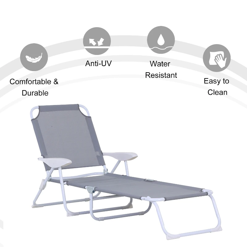 Outsunny Outdoor Sun Lounger, Folding Chaise Lounge with 4-level Adjustable Backrest, Grey