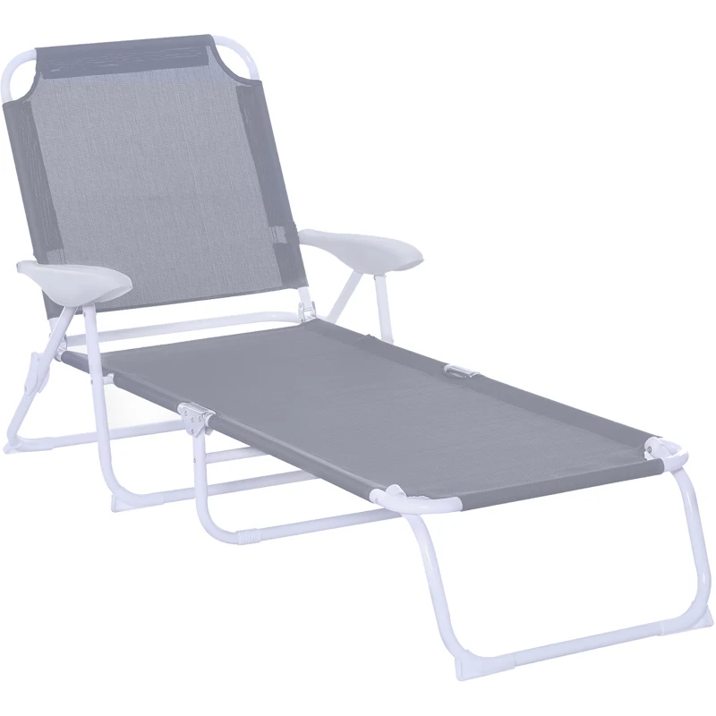 Outsunny Outdoor Sun Lounger, Folding Chaise Lounge with 4-level Adjustable Backrest, Grey