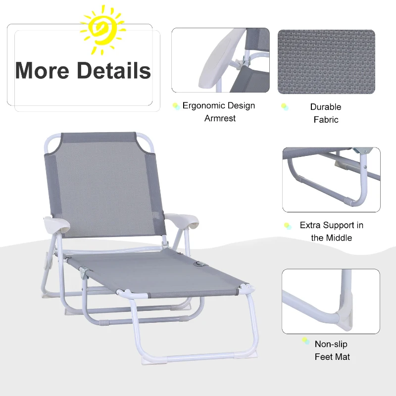 Outsunny Outdoor Sun Lounger, Folding Chaise Lounge with 4-level Adjustable Backrest, Grey