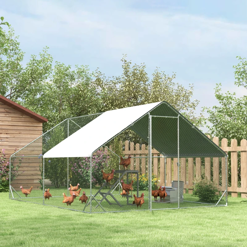 PawHut 9.8' x 13.1' x 6.6' Chicken Coop Cage, Outdoor Hen House w/Cover & Lockable Door