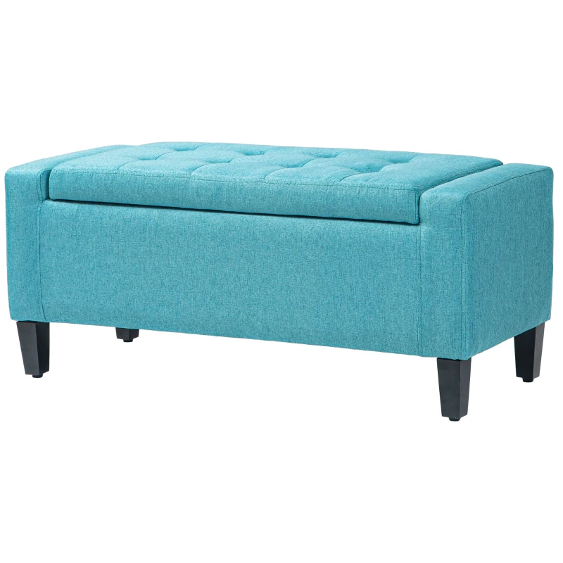 HOMCOM Storage Ottoman Bench, Linen Upholstered Bench with Tufted Design, Green