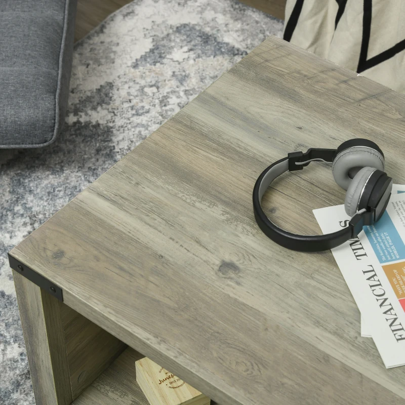 HOMCOM Farmhouse Coffee Table with Drawer and Storage Shelf, Rustic Center Table for Living Room, Meeting Room, Grey