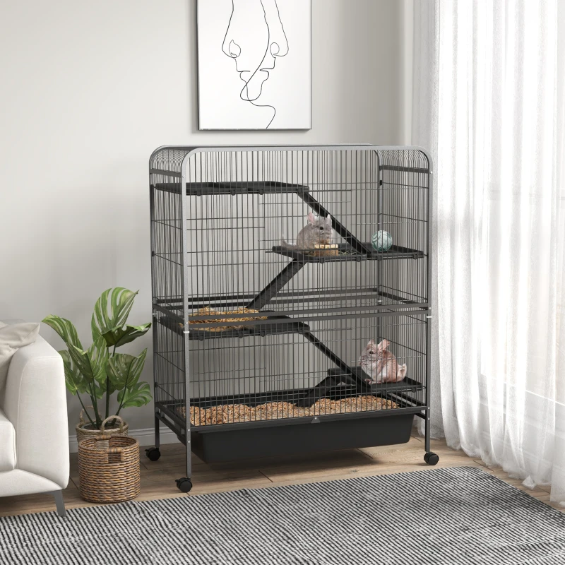 PawHut 53.5"H Small Animal Cage 5-Level Metal Ferret Cage for Rabbits
