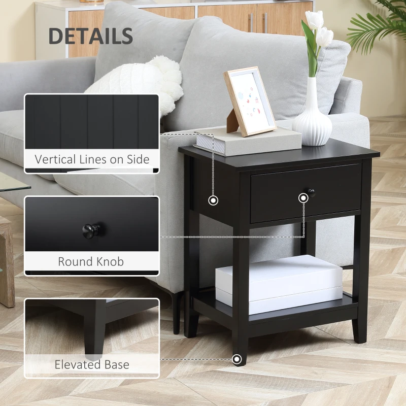 HOMCOM End Table, 2-tier Side Table with Drawer and Storage Shelf, Modern Sofa Side Table for Living Room, Black