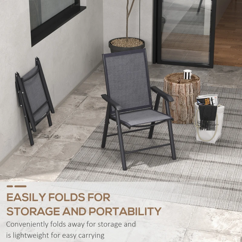 Outsunny 2-Piece Folding Chair Set for Relaxing on Patio Balcony Garden, Comfortable Outdoor Furniture with Armrests, Dark Grey