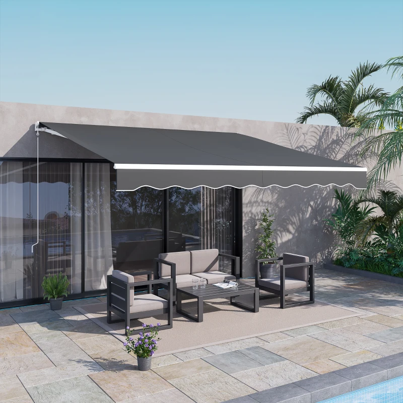 Outsunny 12' x 10' Electric Retractable Awning Sunshade Shelter with Remote Controller, Crank Handle for Deck Balcony Yard, Gray
