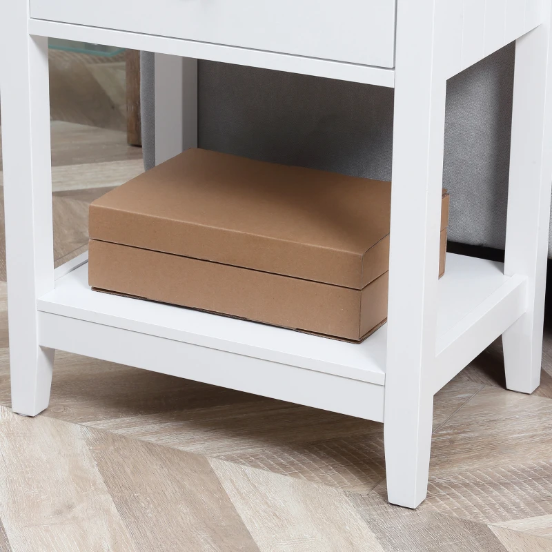 HOMCOM End Table, 2-tier Side Table with Drawer and Storage Shelf, Modern Side Table for Living Room, White