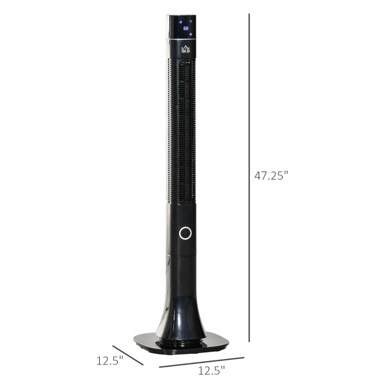 HOMCOM 47.25" Oscillating Tower Fan Cooling for Bedroom with 3 Speeds, Floor Fan with 12h Timer, LED Display, and Remote Control, Black