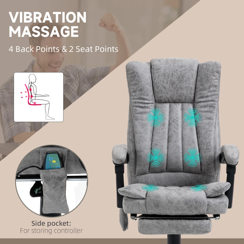 Vinsetto Office Chair 6-point Vibration Massage Chair Micro Fiber Recliner with Retractable Footrest Grey