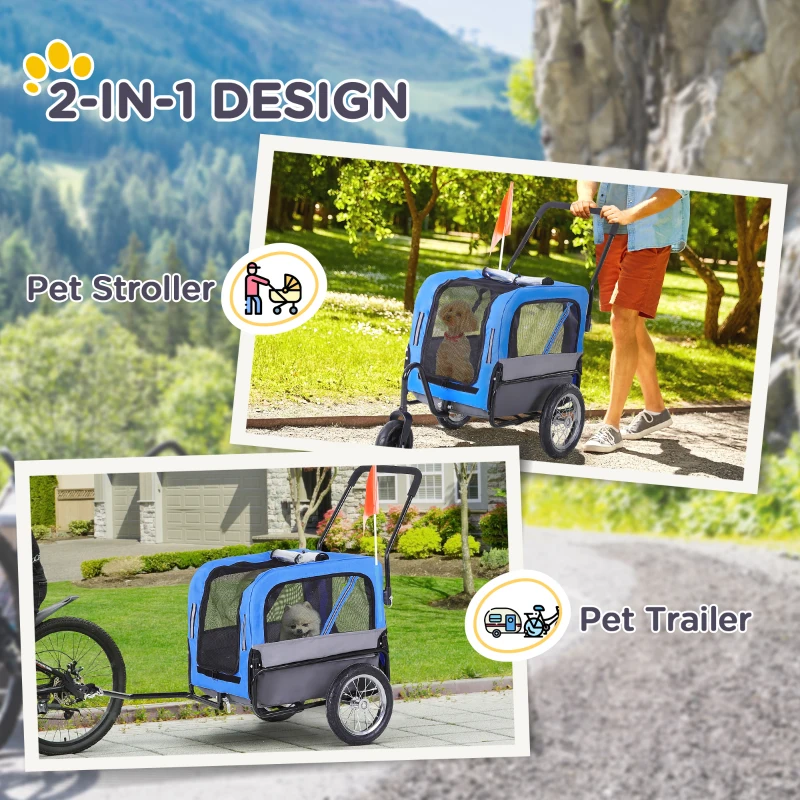 Aosom 2-in-1 Small Dog Bike Trailer and Bike Stroller with Hitch, Bicycle Trailer Sidecar Bike Wagon Cart Carrier Attachment for Travel, Blue(m-4)