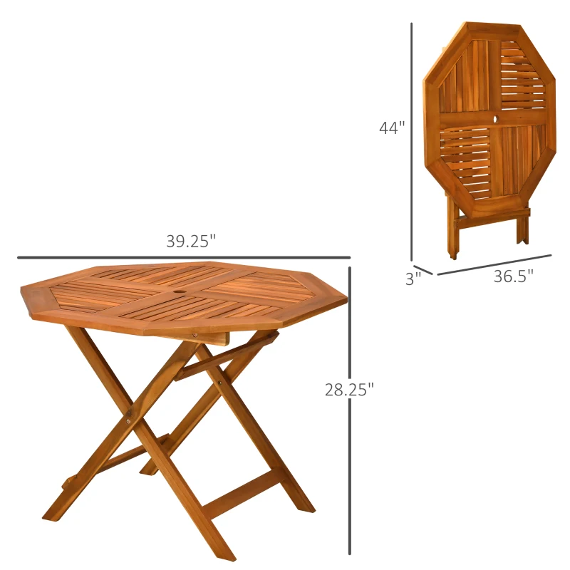 Outsunny 39" Acacia Wood Outdoor Dining Table, Octagon Patio Table with Umbrella Hole, Teak