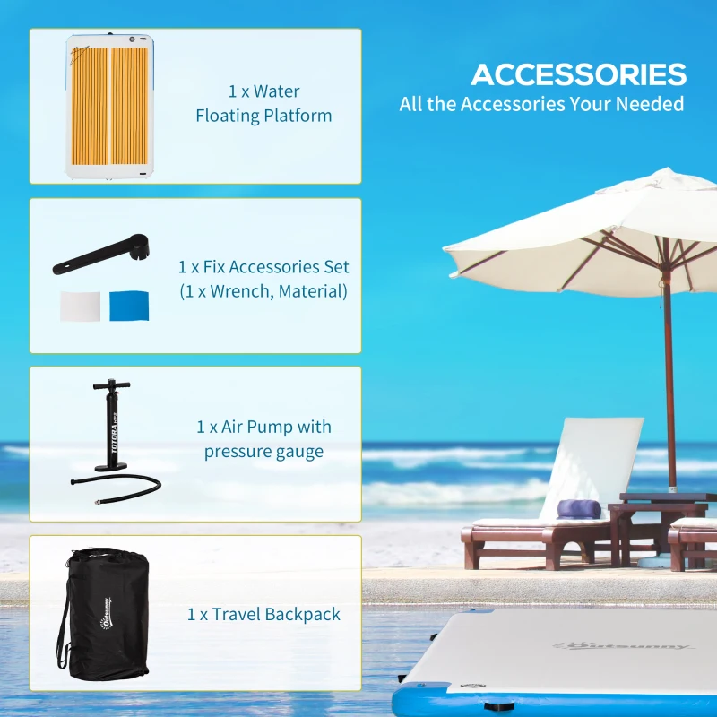 Outsunny 10' x 6' Inflatable Dock with Non-Slip Surface, Pump and Bag Floating Dock for Lake, Beach & Pool Recreation